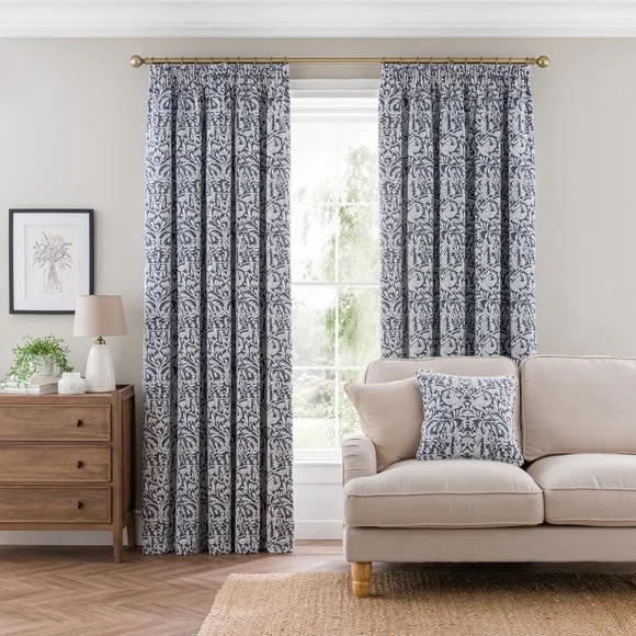 Pencil Pleat Curtains with Thermal Coating - Denim