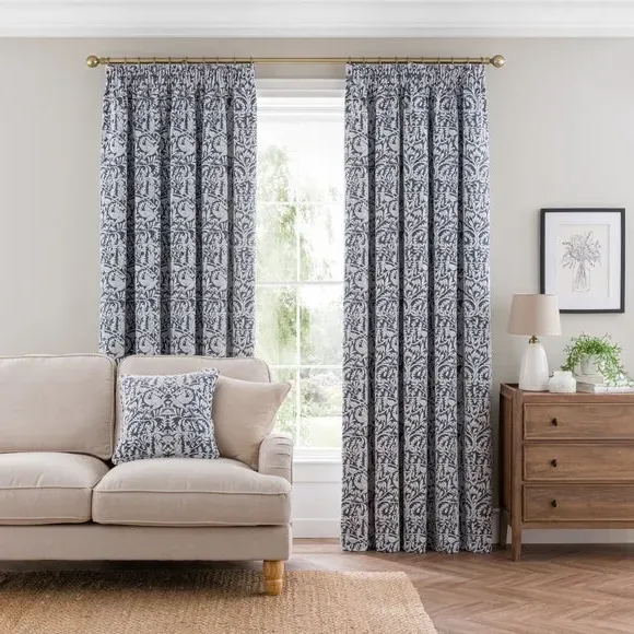 Pencil Pleat Curtains with Thermal Coating - Denim