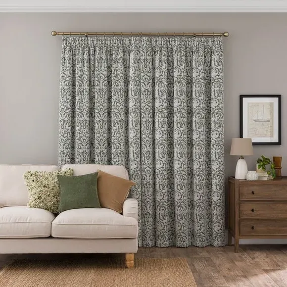 Pencil Pleat Curtains with Thermal Coating - Olive