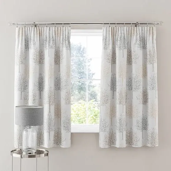Pencil Pleat Curtains with Tree Design - Dove