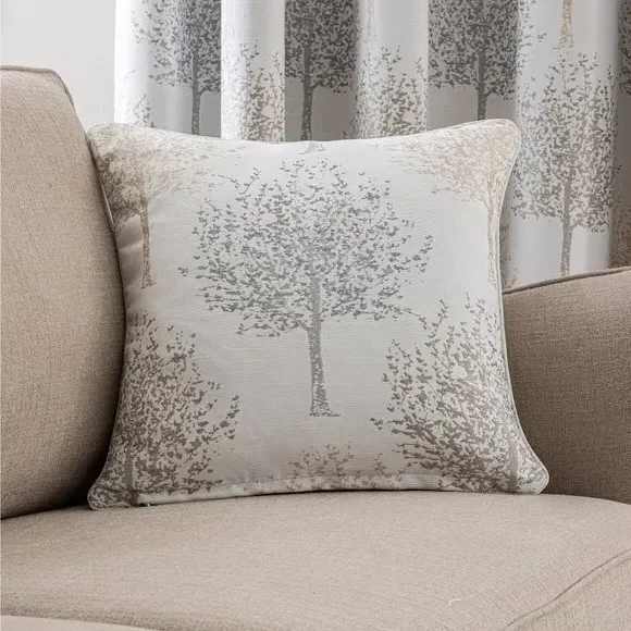 Pencil Pleat Curtains with Tree Design - Dove