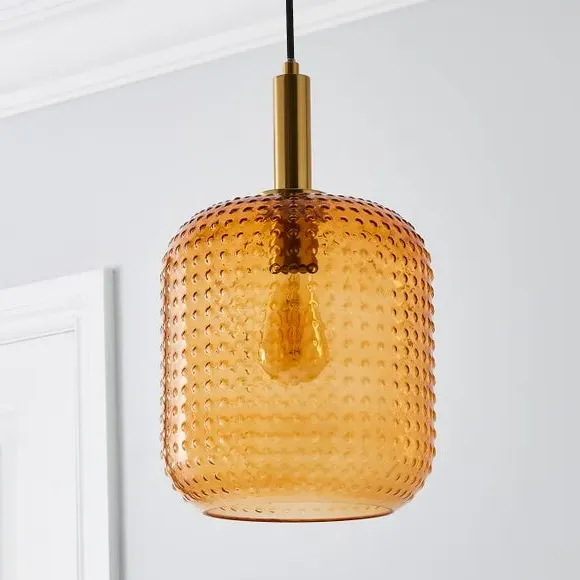 Pendant Light with Glass Shade - Amber, Metal