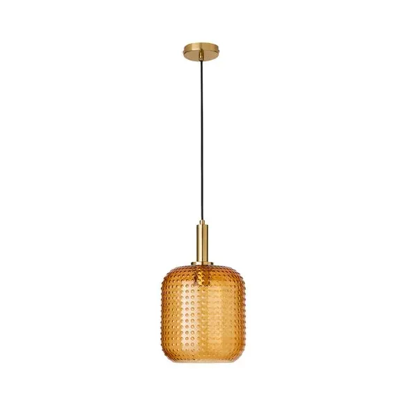 Pendant Light with Glass Shade - Amber, Metal