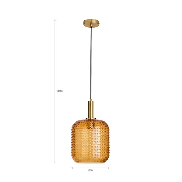 Pendant Light with Glass Shade - Amber, Metal