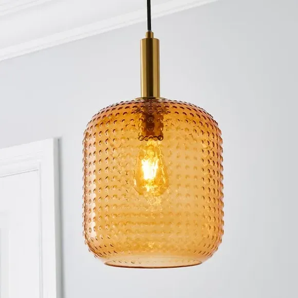 Pendant Light with Glass Shade - Amber, Metal image