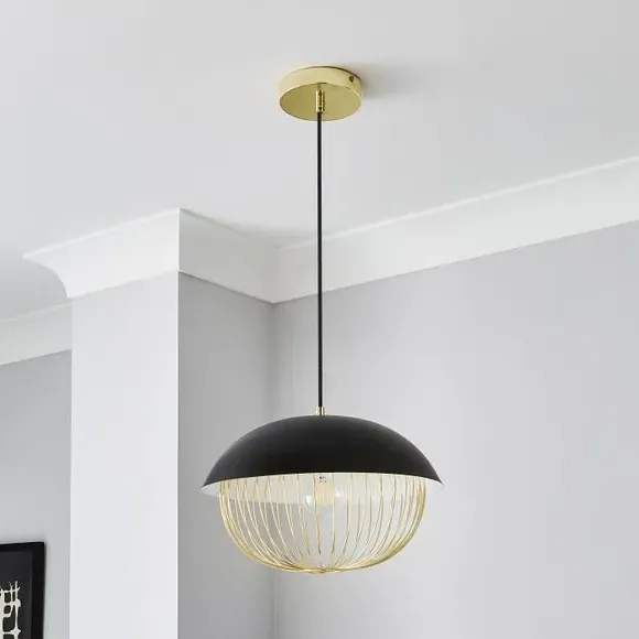 Pendant Light with Metal Cage - Black, Steel