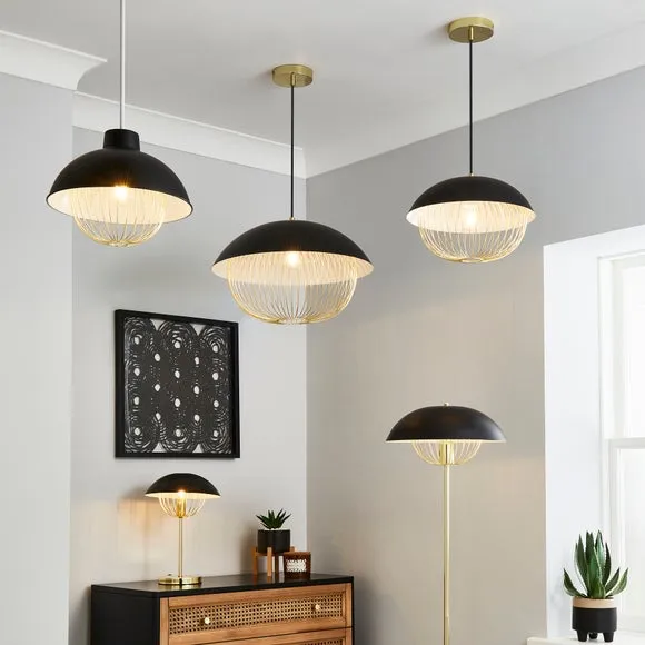 Pendant Light with Metal Cage - Black, Steel