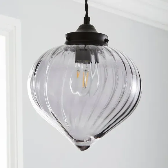 Pendant Light with Ribbed Shade - Black, Glass