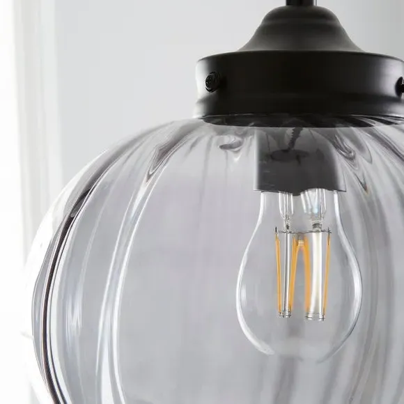Pendant Light with Ribbed Shade - Black, Glass