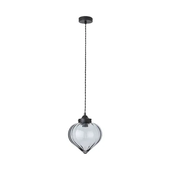 Pendant Light with Ribbed Shade - Black, Glass