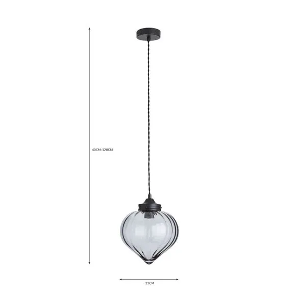 Pendant Light with Ribbed Shade - Black, Glass