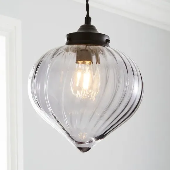 Pendant Light with Ribbed Shade - Black, Glass image