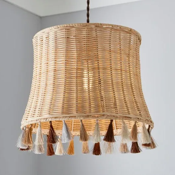 Pendant Shade with Tassels - Natural, Rattan image