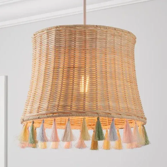 Pendant Shade with Tassels - Pastel, Rattan