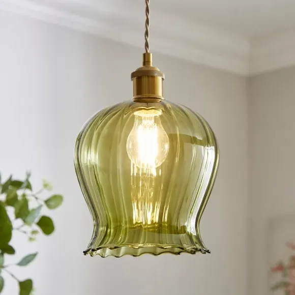 Peony Easy Fit Pendant Shade - Green, Glass image