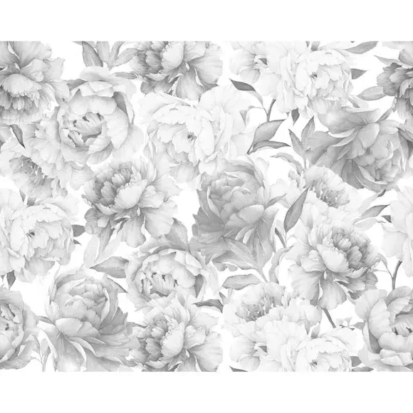 Peony Floral Wall Mural - Grey, Paper