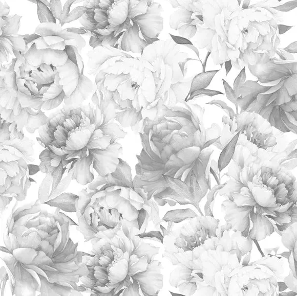 Peony Floral Wall Mural - Grey, Paper