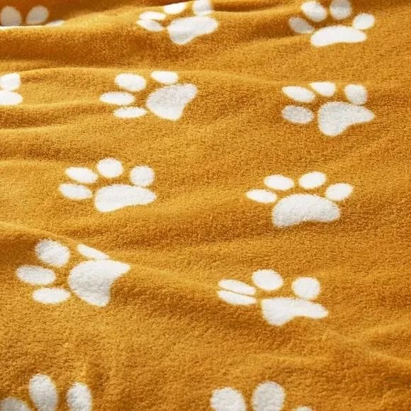 Pet Blanket with Paw Print - Ochre, Polyester