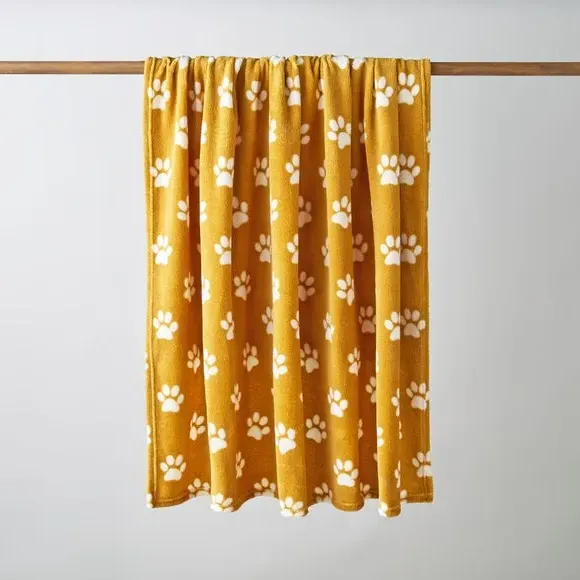 Pet Blanket with Paw Print - Ochre, Polyester