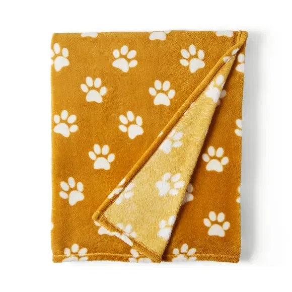 Pet Blanket with Paw Print - Ochre, Polyester