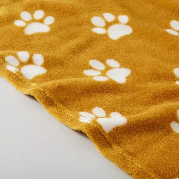 Pet Blanket with Paw Print - Ochre, Polyester