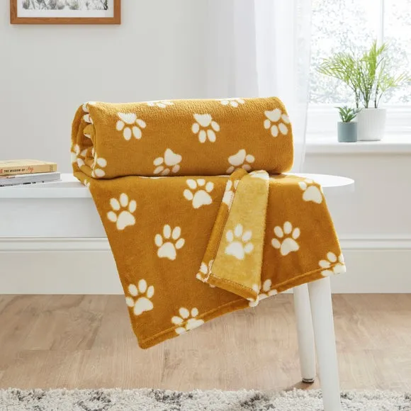 Pet Blanket with Paw Print - Ochre, Polyester image