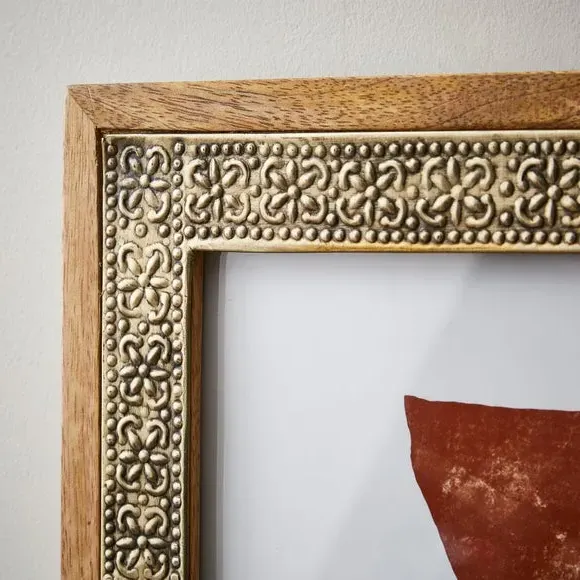 Photo Frame with Metal Detail - Gold, Mango Wood