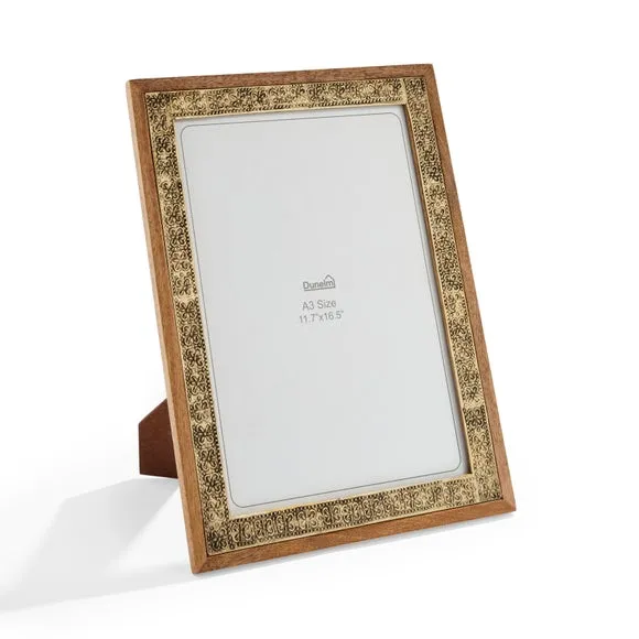 Photo Frame with Metal Detail - Gold, Mango Wood