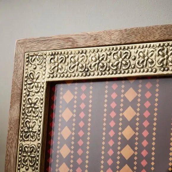 Photo Frame with Metal Detail - Gold, Mango Wood