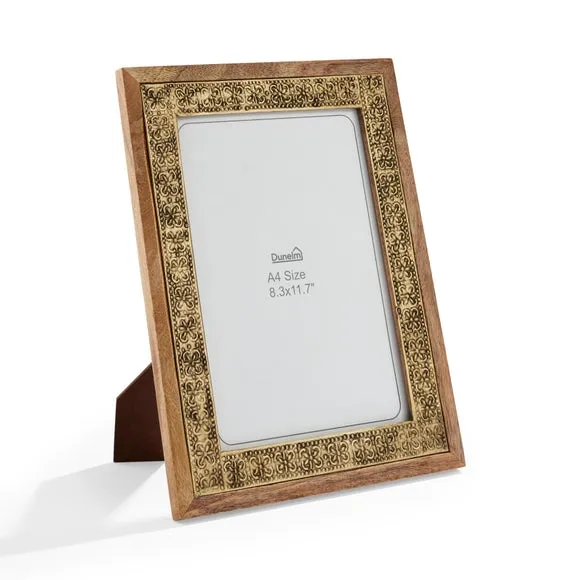 Photo Frame with Metal Detail - Gold, Mango Wood