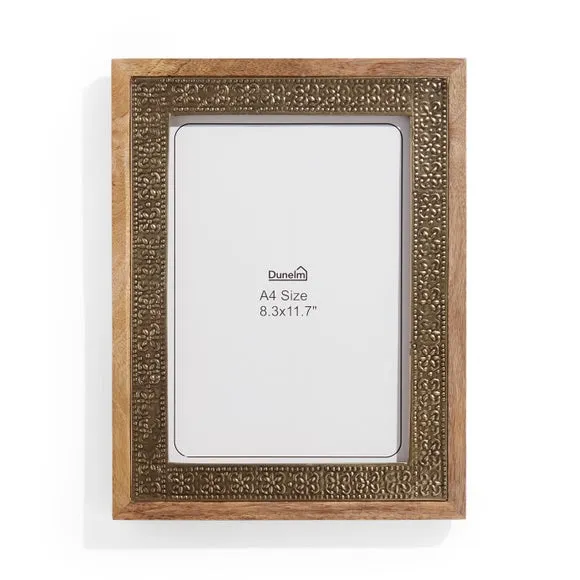 Photo Frame with Metal Detail - Gold, Mango Wood