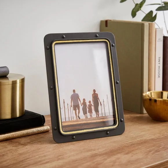 Photo Frame with Rivet Details - Black, Metal image