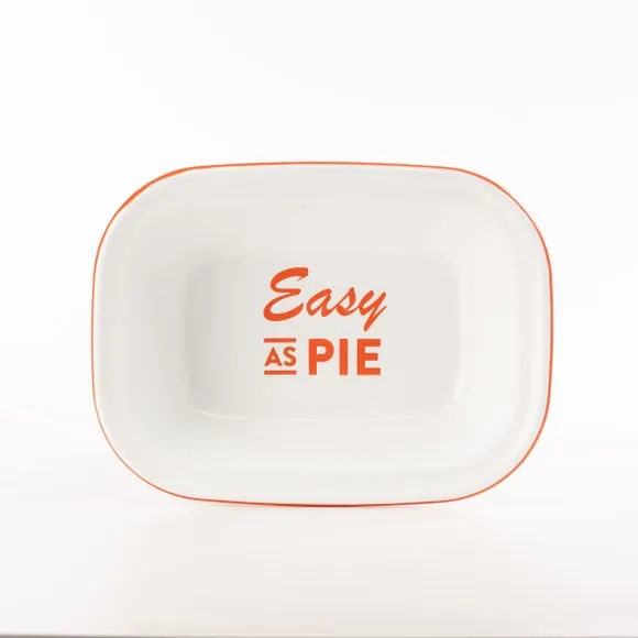 Pie Dish with Slogan Design - White, Enamel