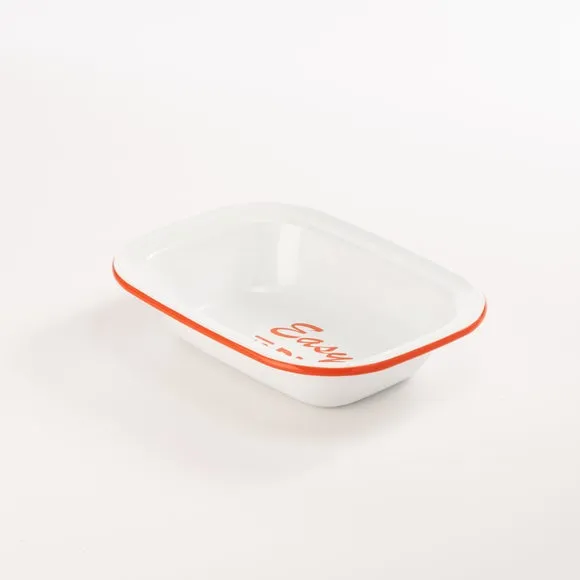 Pie Dish with Slogan Design - White, Enamel