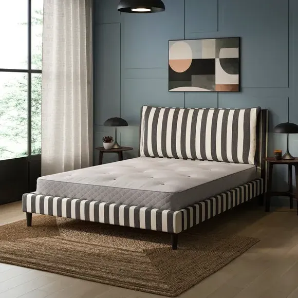 Pillow Back Bed Frame - Monochrome, Woven Stripe