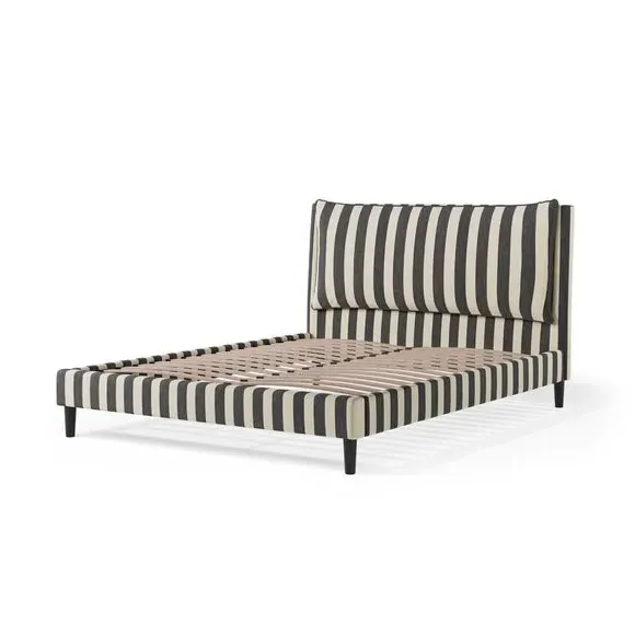 Pillow Back Bed Frame - Monochrome, Woven Stripe