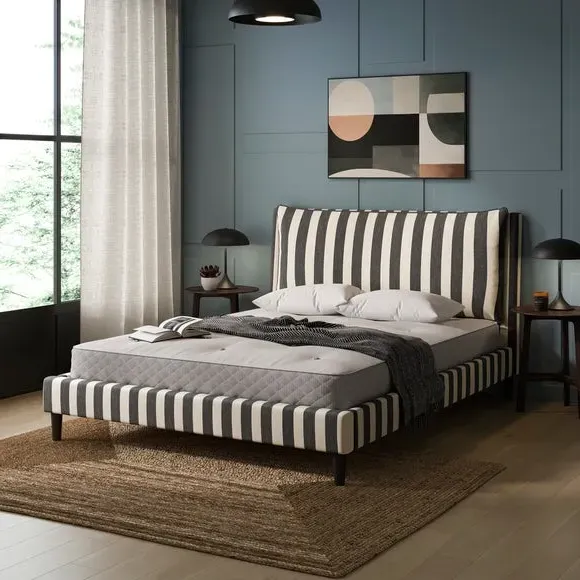 Pillow Back Bed Frame - Monochrome, Woven Stripe image