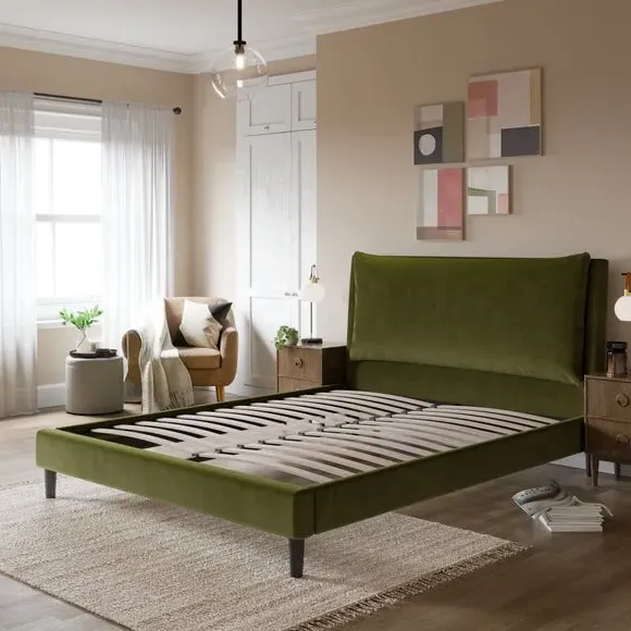 Pillow Back Bed Frame - Olive, Velvet
