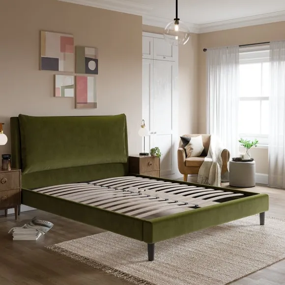 Pillow Back Bed Frame - Olive, Velvet