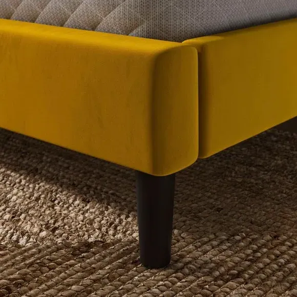 Pillow Back Bed Frame - Yellow, Velvet