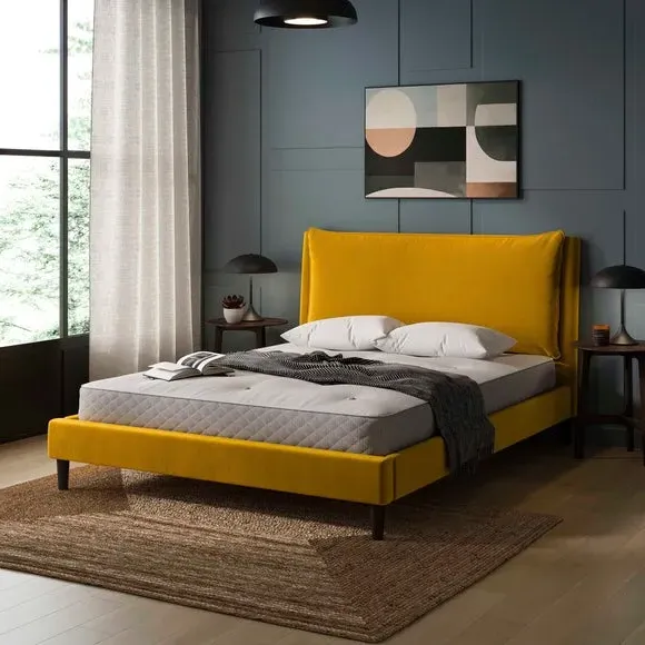Pillow Back Bed Frame - Yellow, Velvet