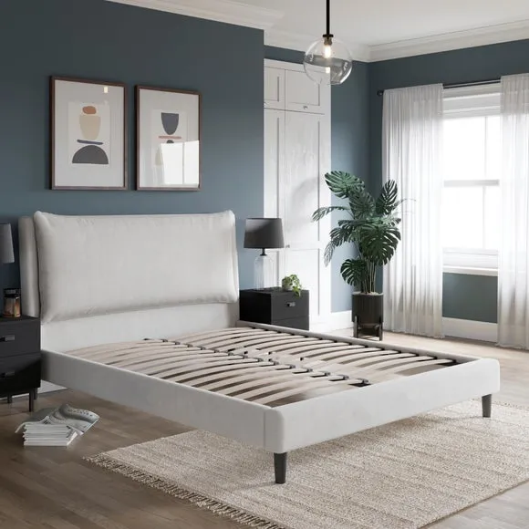 Pillowback Bed Frame - Ivory, Boucle