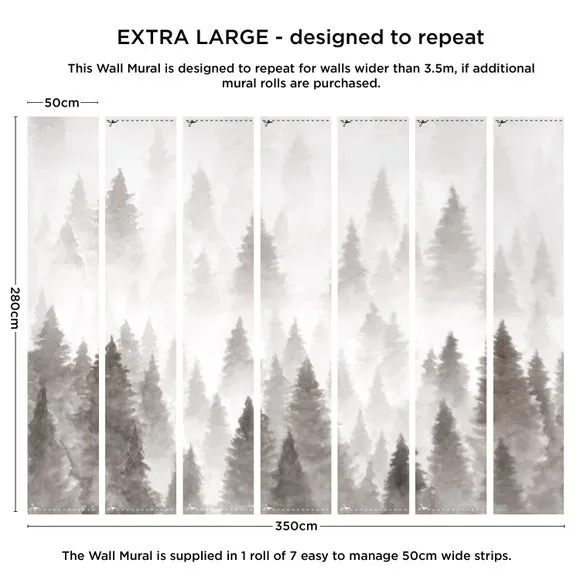 Pine Forest Wall Mural - Grey, Non-Woven Paper