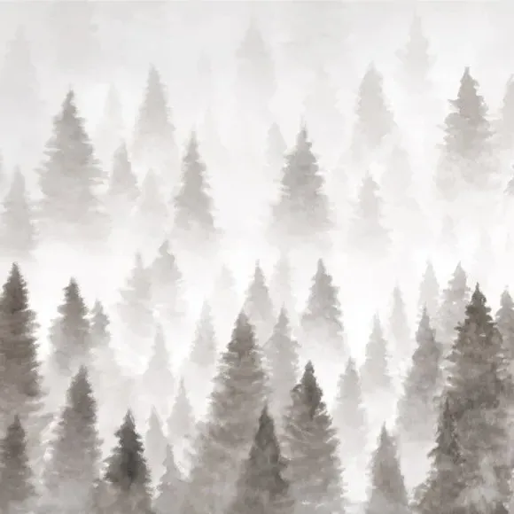 Pine Forest Wall Mural - Grey, Non-Woven Paper