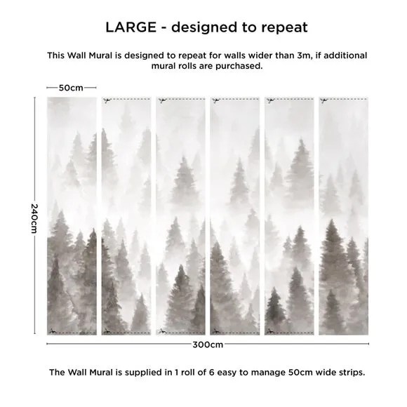 Pine Forest Wall Mural - Grey, Non-Woven Paper