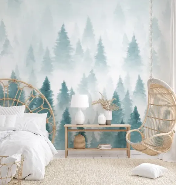 Pine Forest Wall Mural - Peacock, Non-Woven Paper
