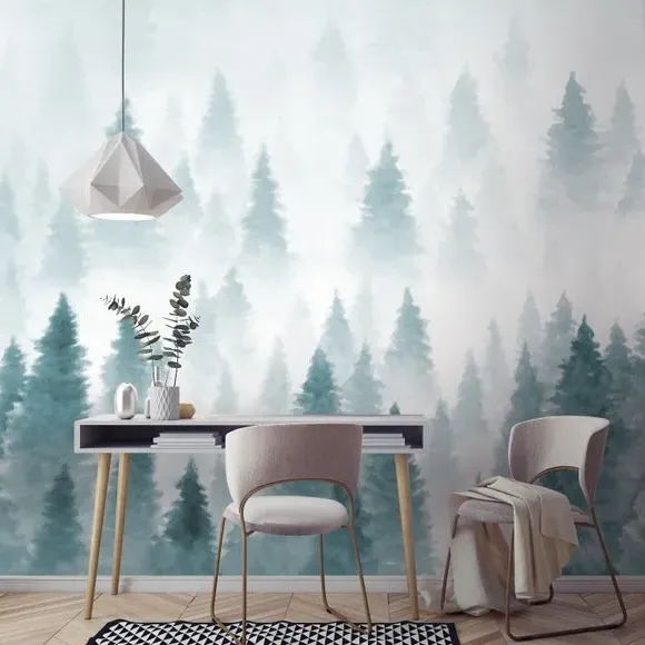 Pine Forest Wall Mural - Peacock, Non-Woven Paper