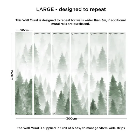 Pine Forest Wall Mural - Sage, Non-Woven Paper