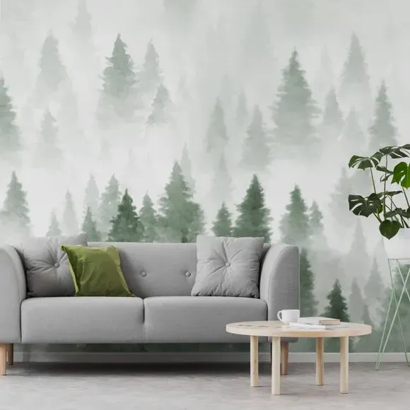 Pine Forest Wall Mural - Sage, Non-Woven Paper