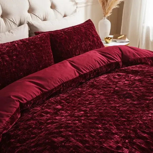 Pinsonic Duvet Cover Set - Burgundy, Velvet